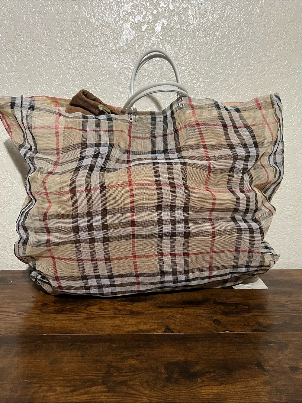 Burberry Plaid Tote in Beige, Brown and Red